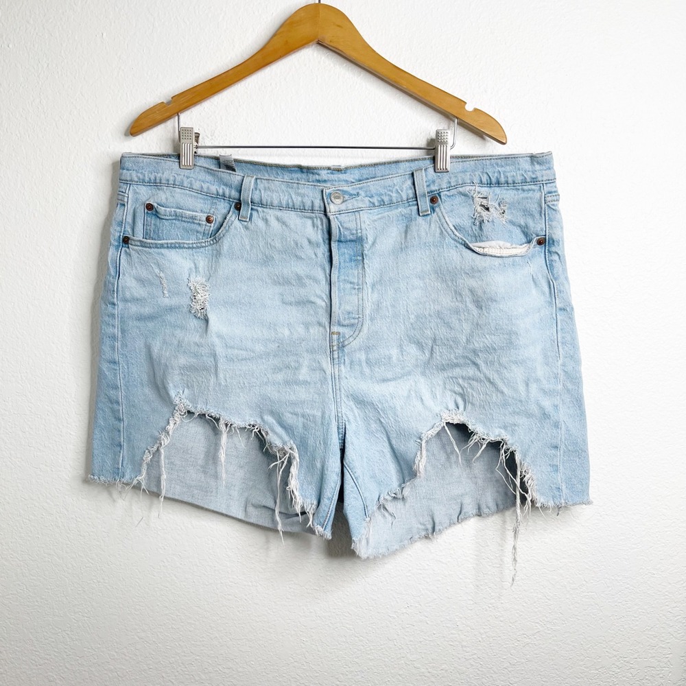 Levis 501 Original Distressed Denim Shorts‎ Light Wash Blue Plus Size 20W